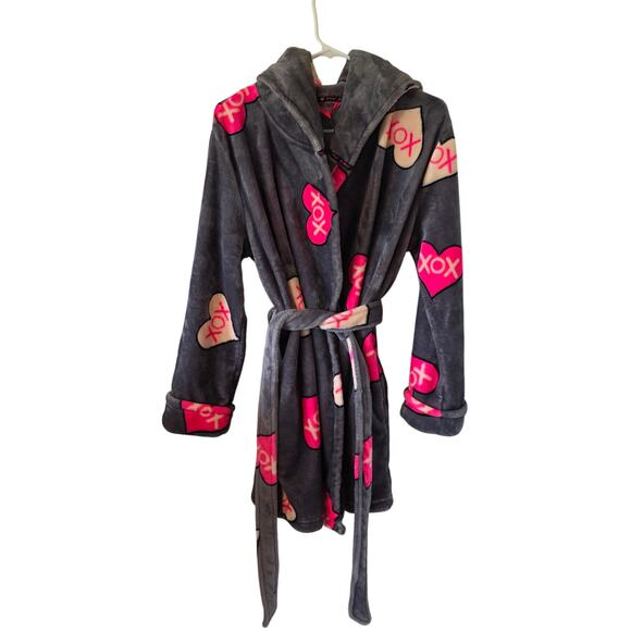Betsey Johnson Womens Heart XO Fleece Sleep Robe Size Medium / Large Gray - Picture 2 of 4